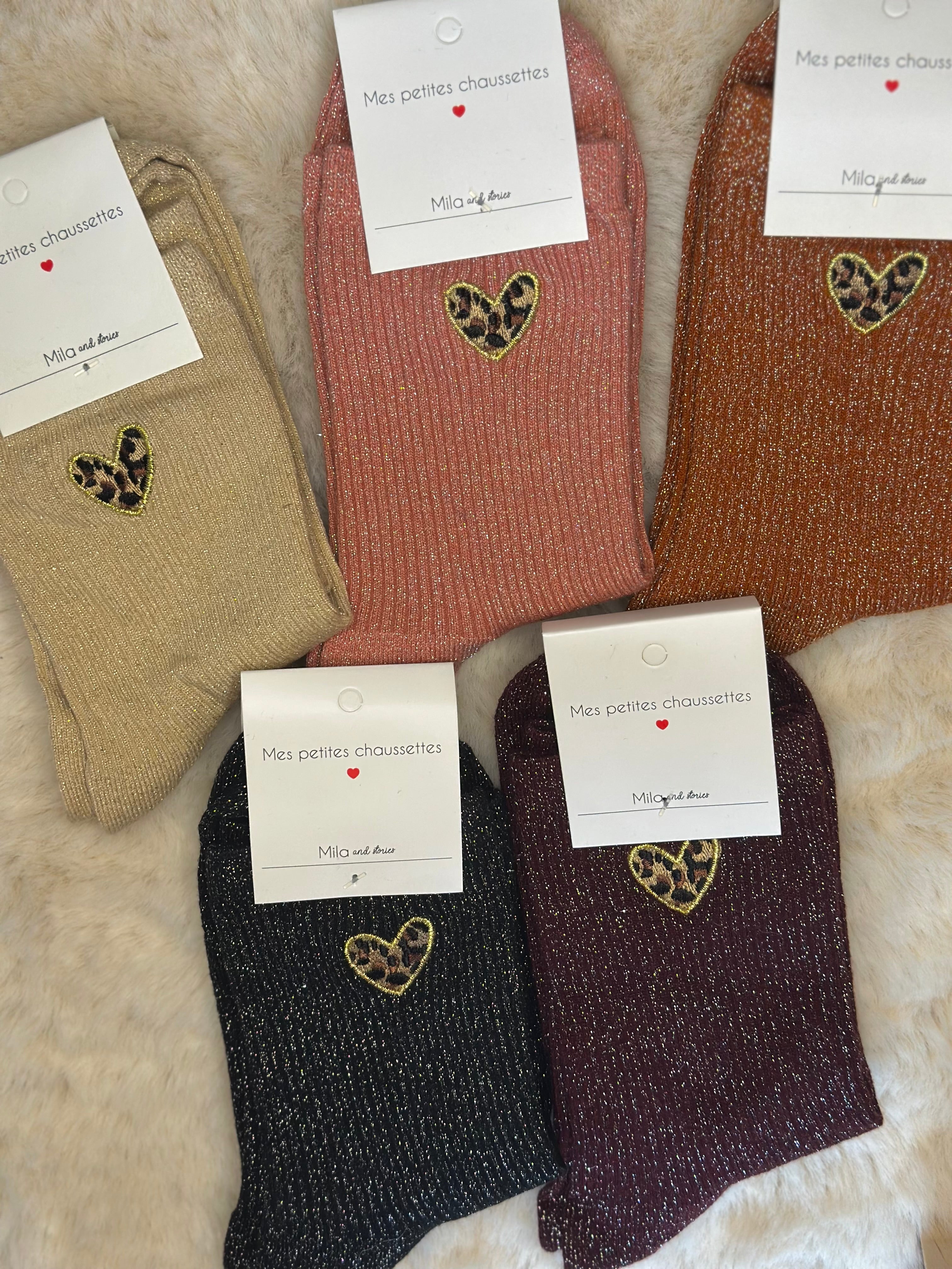 Chaussettes coeurs léopard