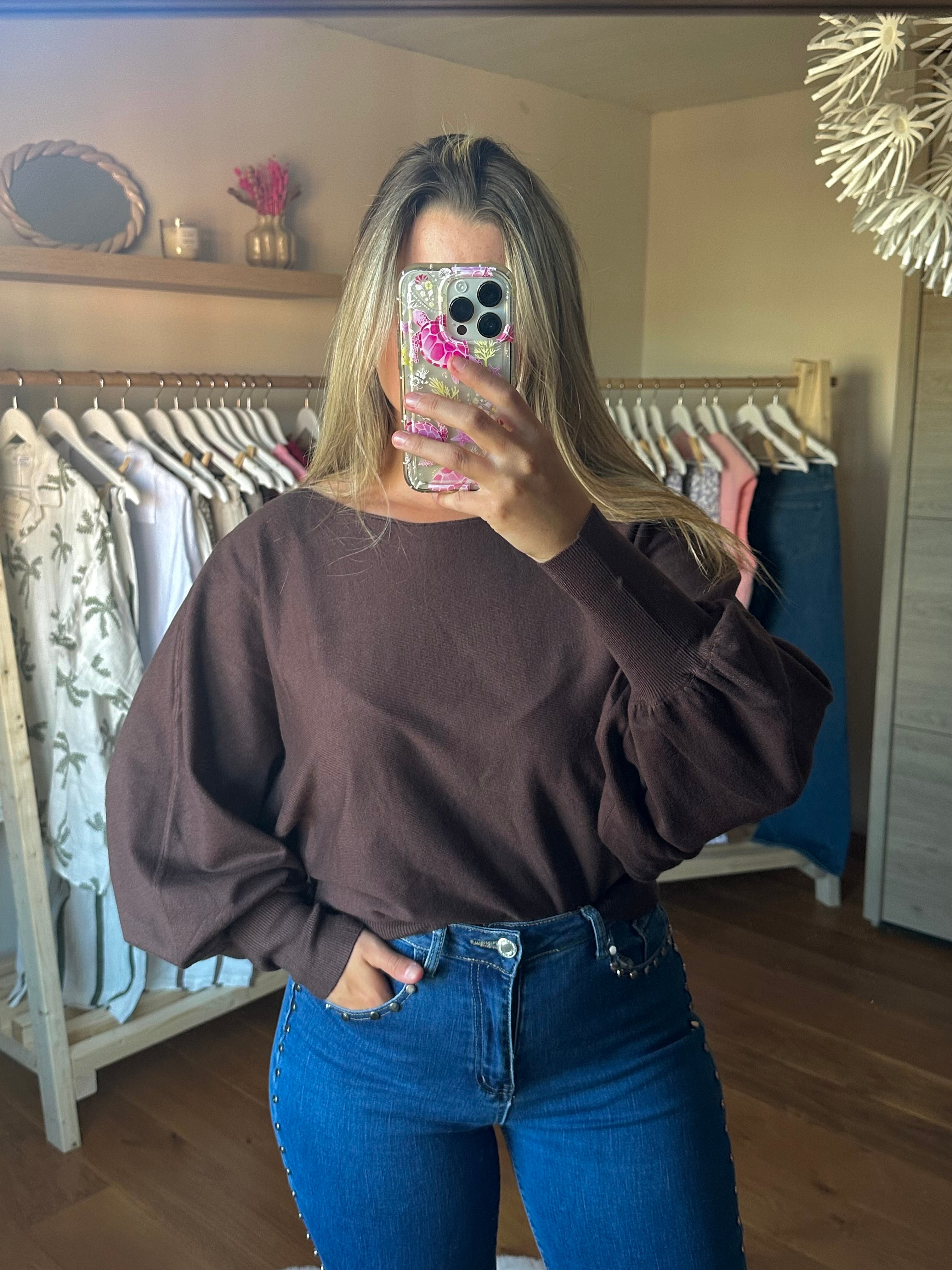 Pull manches bouffantes chocolat